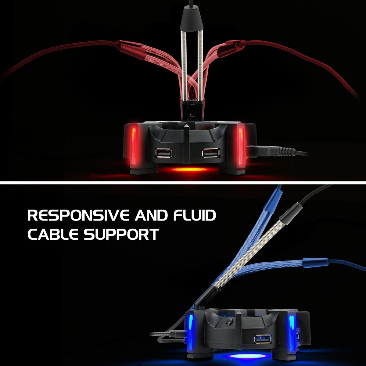 Enhance Pro Gaming Mouse Bungee Cable Holder 4 Port USB Hub with 7 LED Color Modes, Cable Management Support, Improved Accuracy and Weighted Design