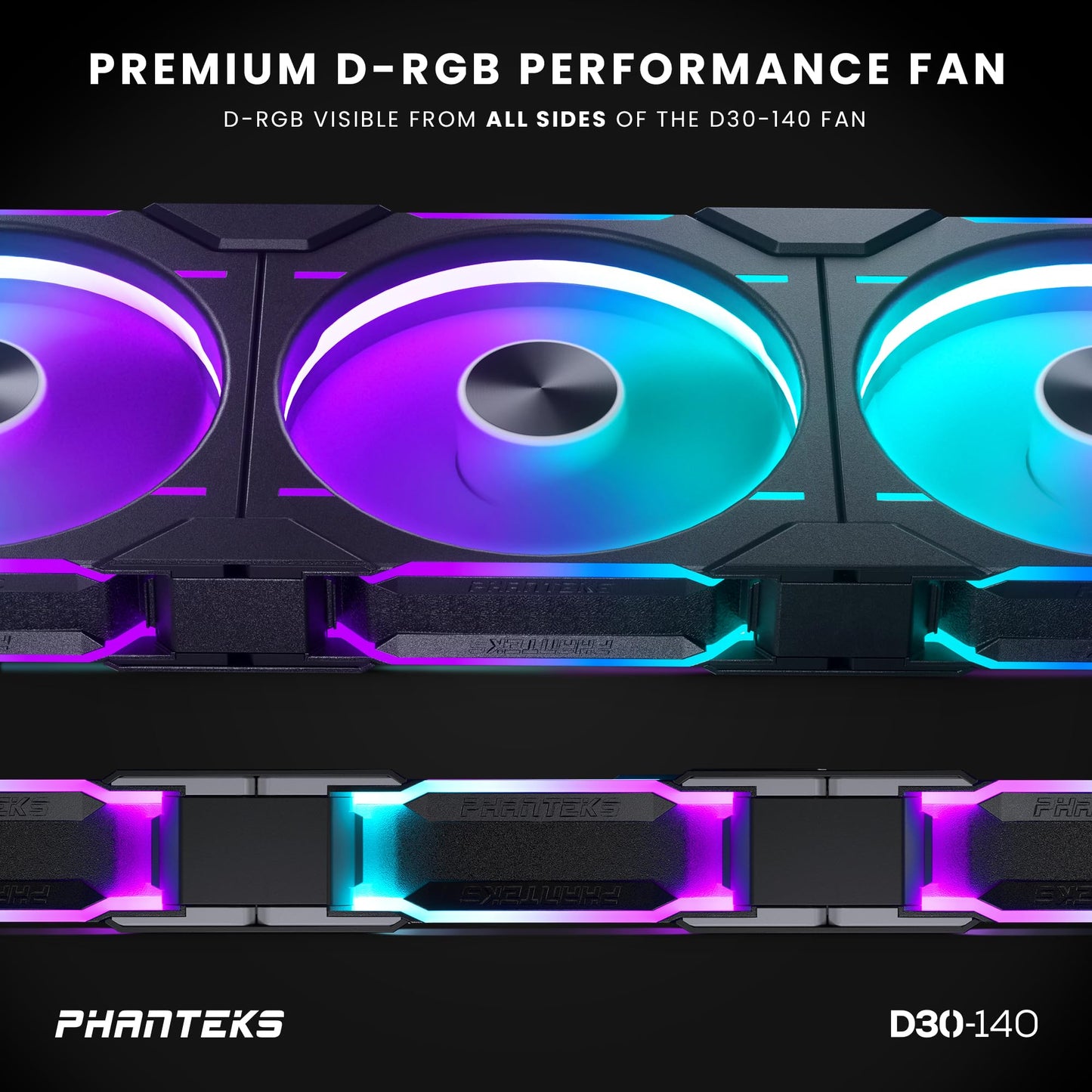 Phanteks D30-140 DRGB PWM Fan 3Pack, Reverse Airflow Model, Premium D-RGB Performance Fans, Halos Lighting Effect, ARGB/DRGB Lighting, Daisy-Chain Fan