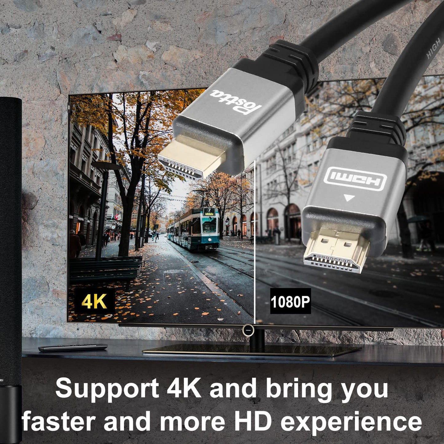 Postta HDMI 2.0V Cable(100 Feet) with Built-in Signal Booster-Support 3D,1080P,Ethernet,Audio Return-1 Pack(Grey)