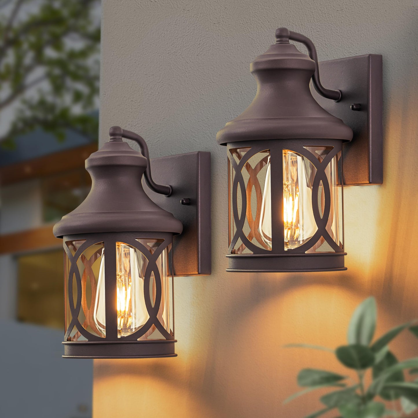 Laplusbelle 2-Pack Outdoor Wall Lights, Porch Lights, Waterproof Outdoor Wall Sconce, Exterior Light Fixture Bronze Finish with Clear Glass Shade