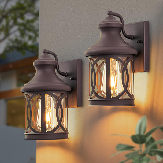 Laplusbelle 2-Pack Outdoor Wall Lights, Porch Lights, Waterproof Outdoor Wall Sconce, Exterior Light Fixture Bronze Finish with Clear Glass Shade