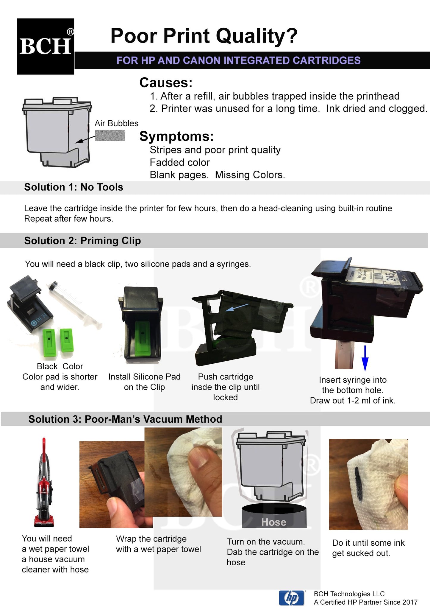 BCH Ink Refill Kit for HP Inkjet Printers - Compatible with HP 60 61 62 63 64 65 67 901 902 910 950 952 962 & More - Complete DIY Refill Kit