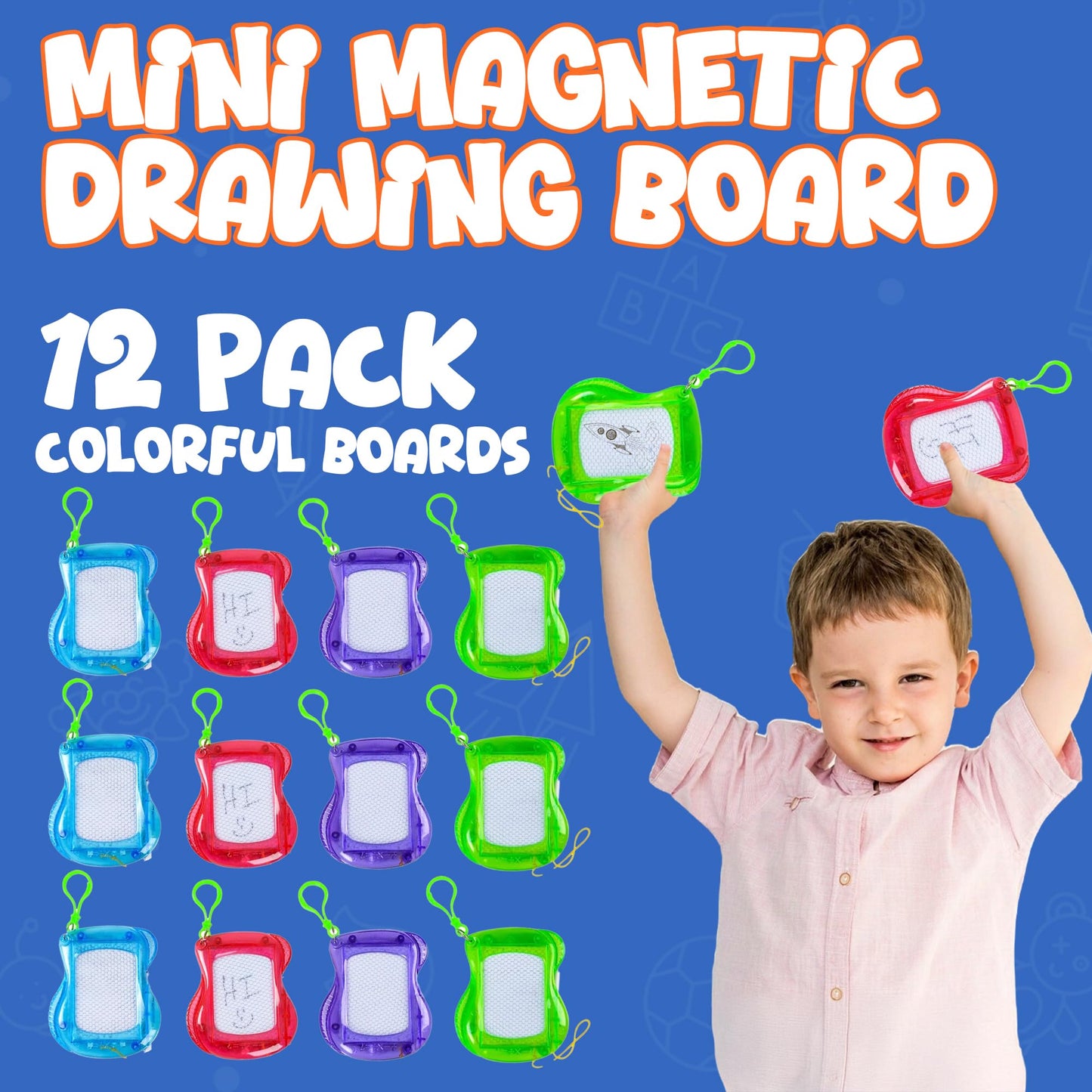 Bedwina Mini Magnetic Drawing Board for Kids - (Pack of 12) Backpack Keychain Clip Drawing Boards, Erasable Doodle Sketch Writing Pad Boys & Girls…