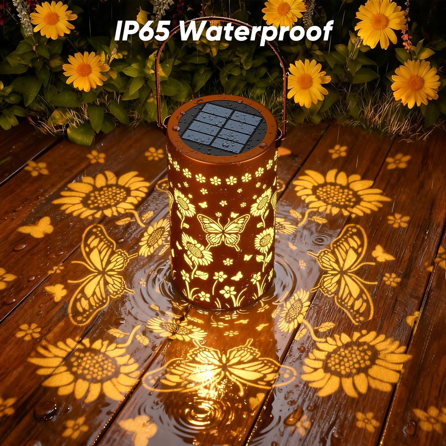 SIMLIX Solar Lanterns Outdoor Waterproof - Decorative Shadow Lantern with Sunflower Butterfly Pattern Design for Garden Patio Yard, Womens Gifts