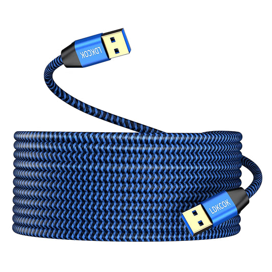 USB to USB Cable 20FT,Durable Braidedfor USB 3.0 Male to Male Type A to Type A Cable Data Transfer Compatible with Hard Drive, Laptop, DVD Player, TV