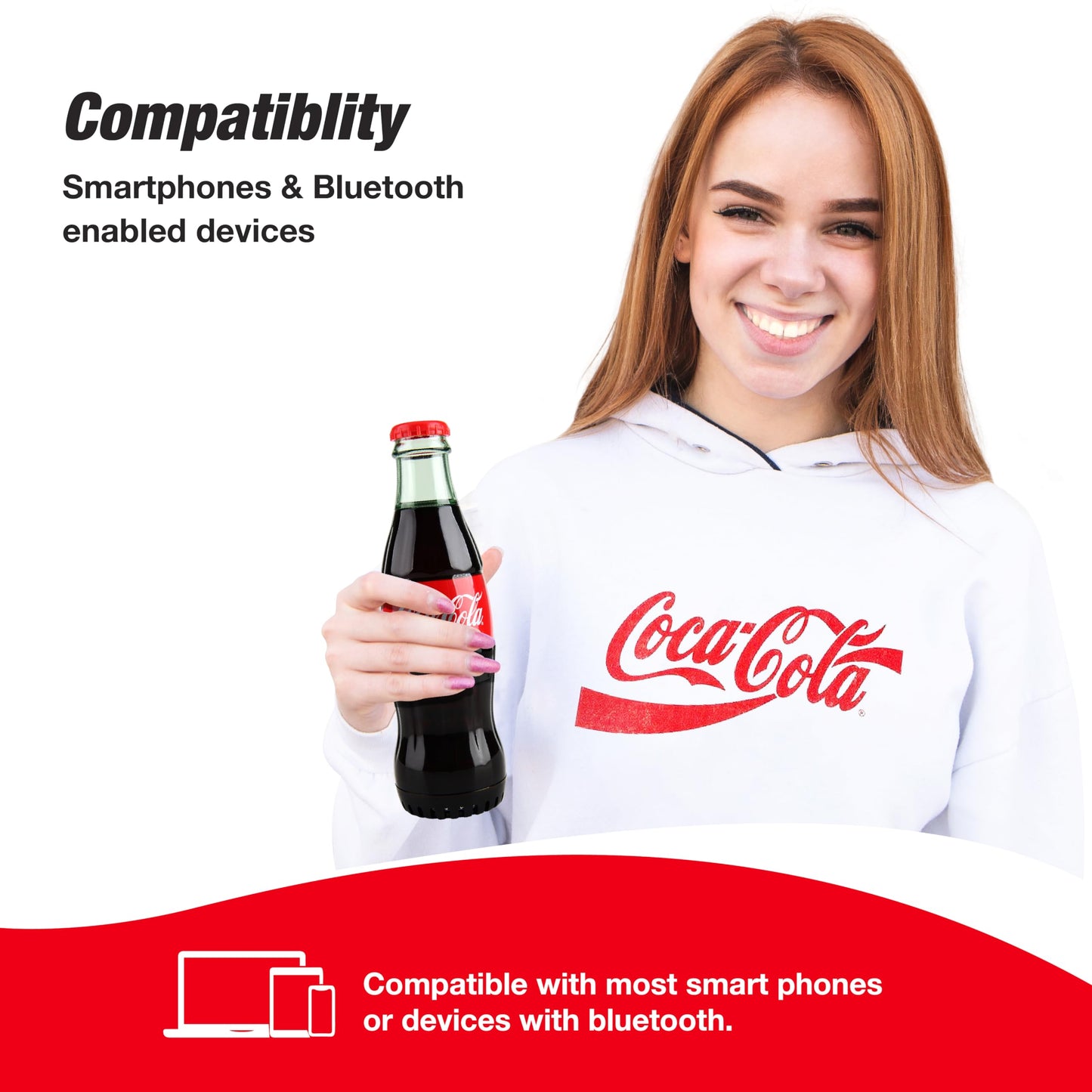 Official Coca-Cola Bottle Shaped Bluetooth Speaker - Portable Wireless Speaker with Bluetooth 5.0, Deep Bass, AUX Input, Long Battery Life - Loud HD