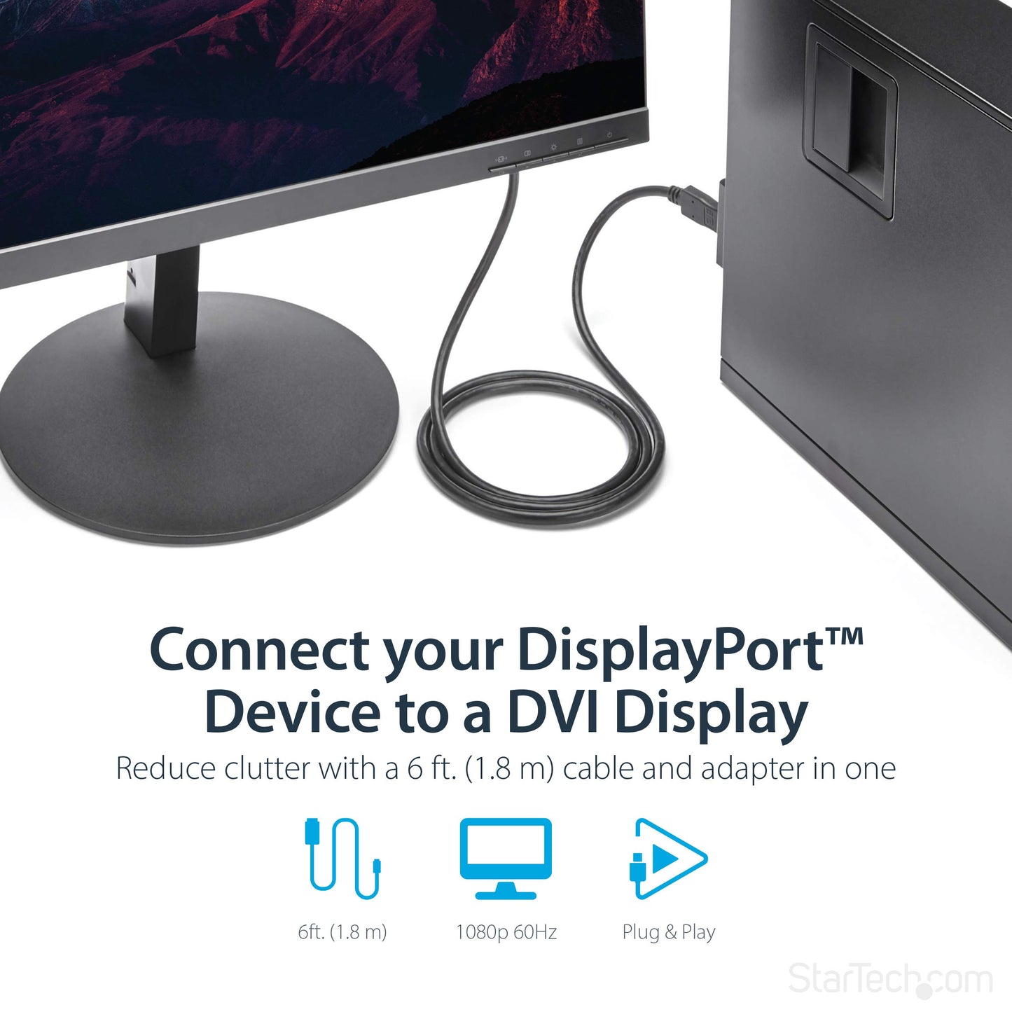 StarTech.com 6ft (1.8m) DisplayPort to DVI Cable, DP to DVI-D Video Adapter Converter Cable, Replaced by DP2DVI2MM6