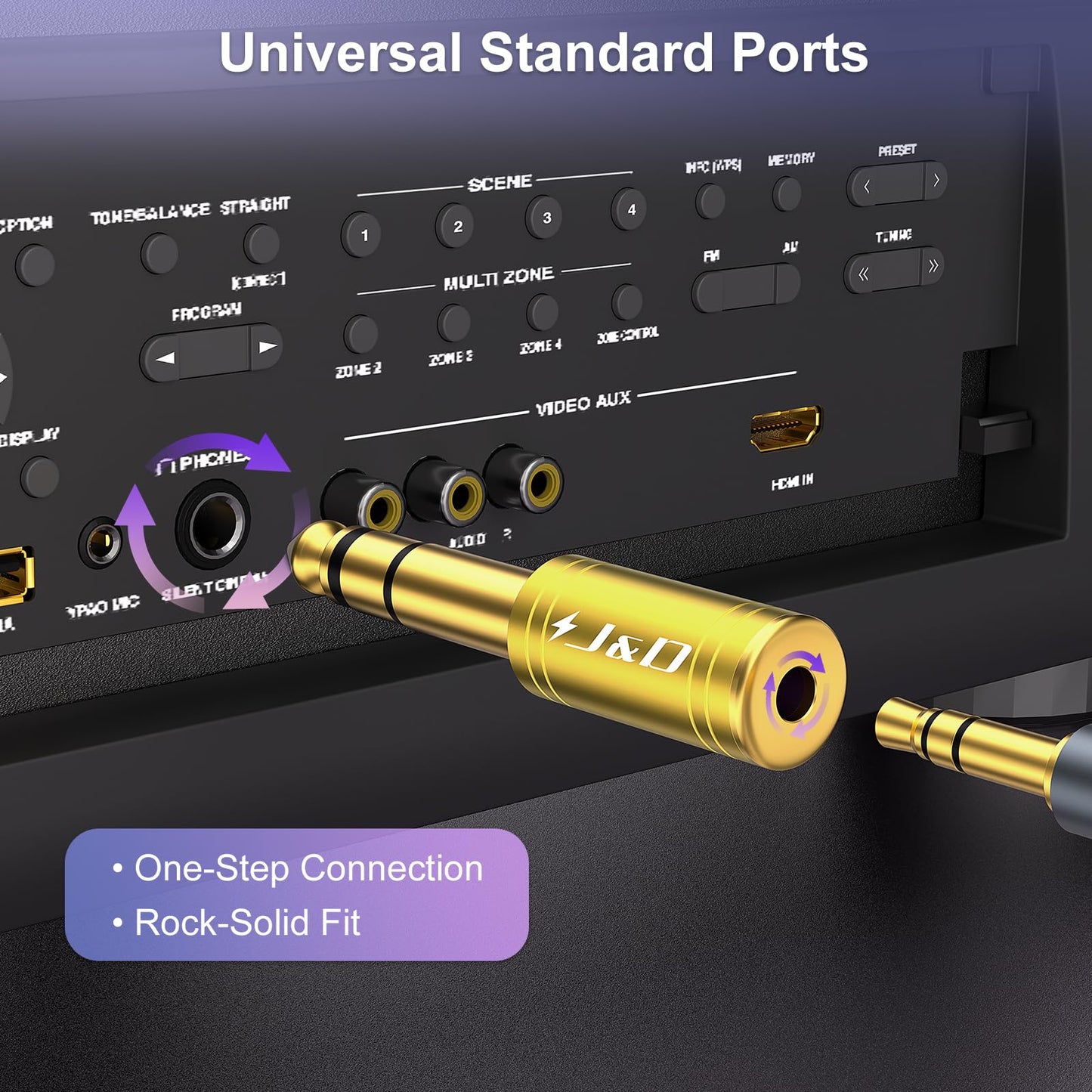 J&D 5-Pack 1/4 to 1/8 Headphone Adapter, 6.35 mm to 3.5 mm Stereo TRS Male to Female, Gold-Plated 3.5mm Plug Jack Connector for Guitar, Amp, Keyboard