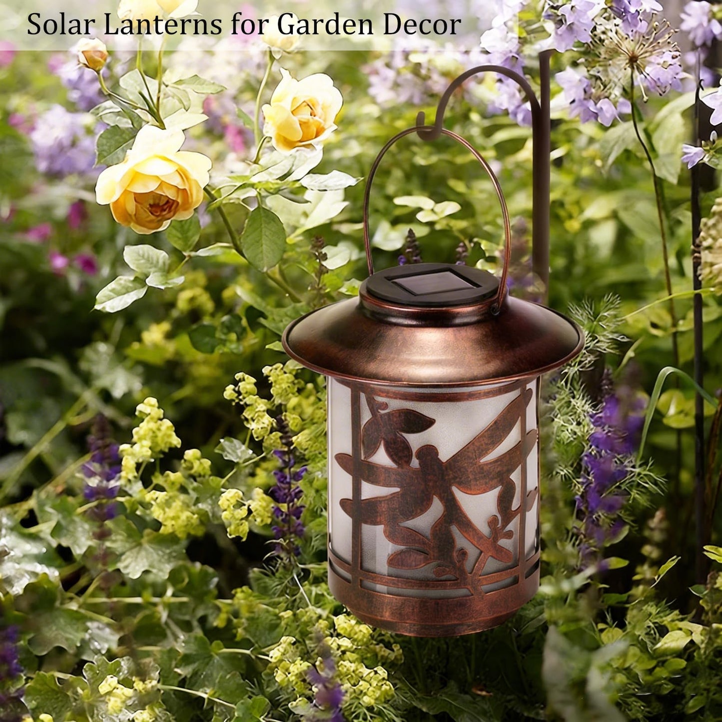 pearlstar Outdoor Solar Lanterns Waterproof Dragonfly Gifts for Mom Women Metal Solar Lantern for Garden Patio Courtyard Tabletop Outdoor Decor (1