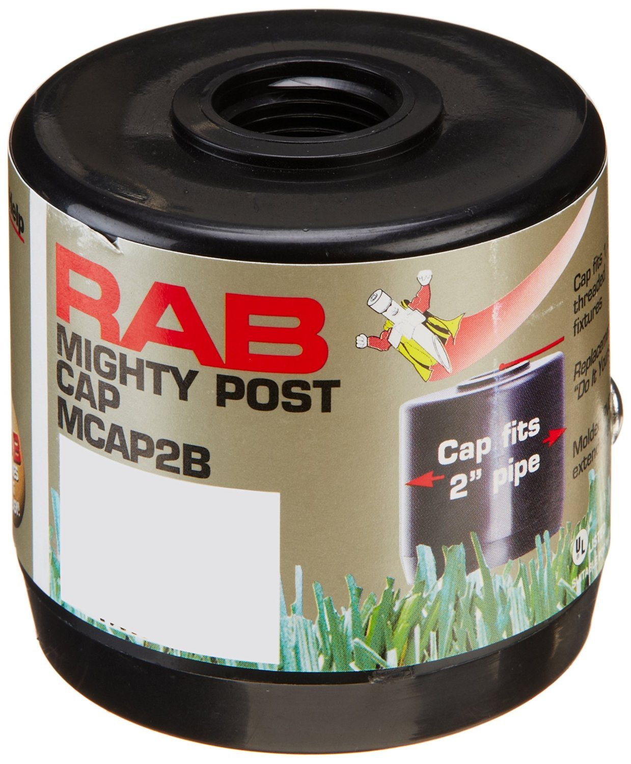 RAB Lighting MCAP2B Mighty Post Cap for 2" Pipe, 2-3/8" OD x 2-3/4" Height, Black (2 Pack)