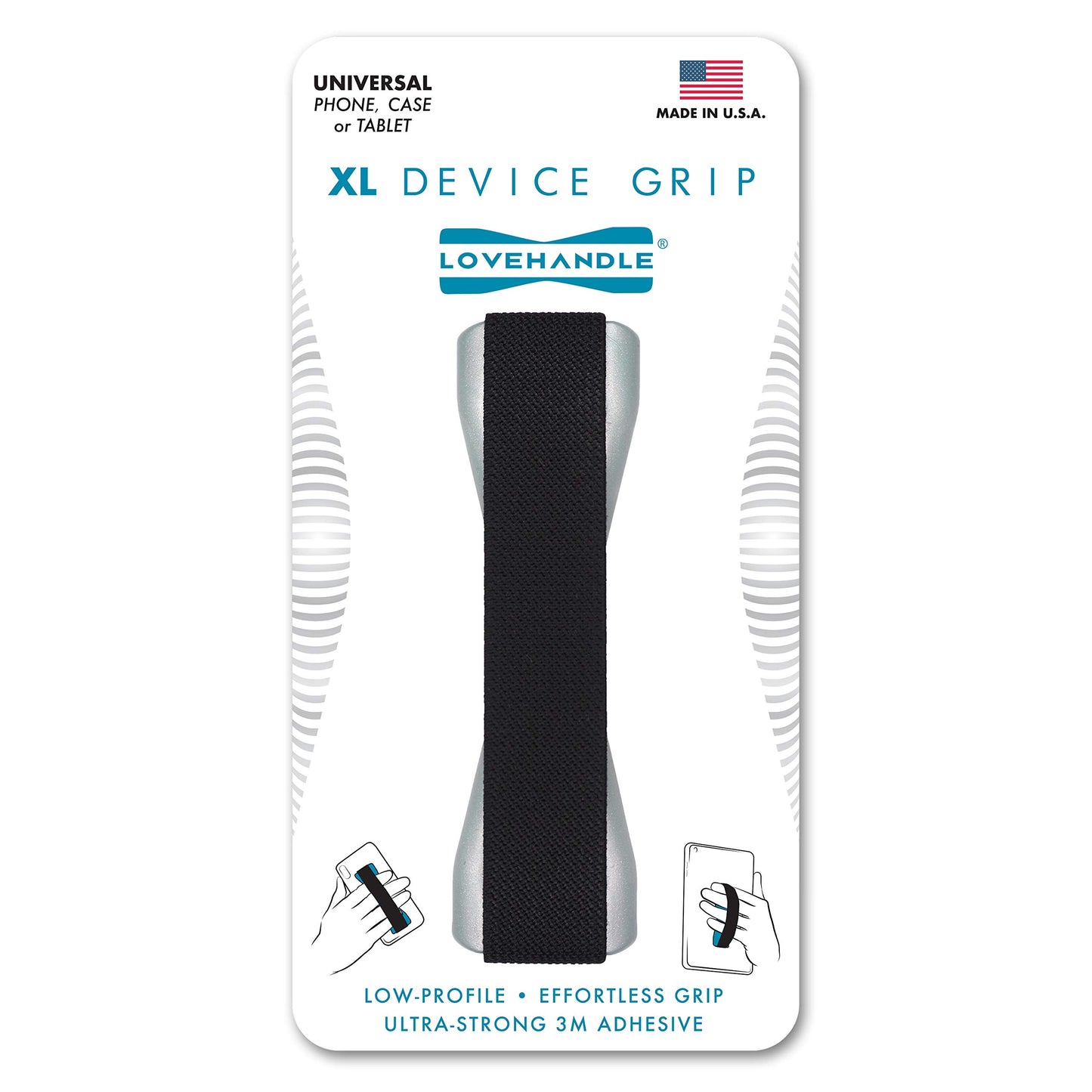 LOVEHANDLE Tablet/XL Grip for Most Tablets and Large Smartphones - Black Elastic Strap Finger Grip with Grey Base (LHT-01-Grey)