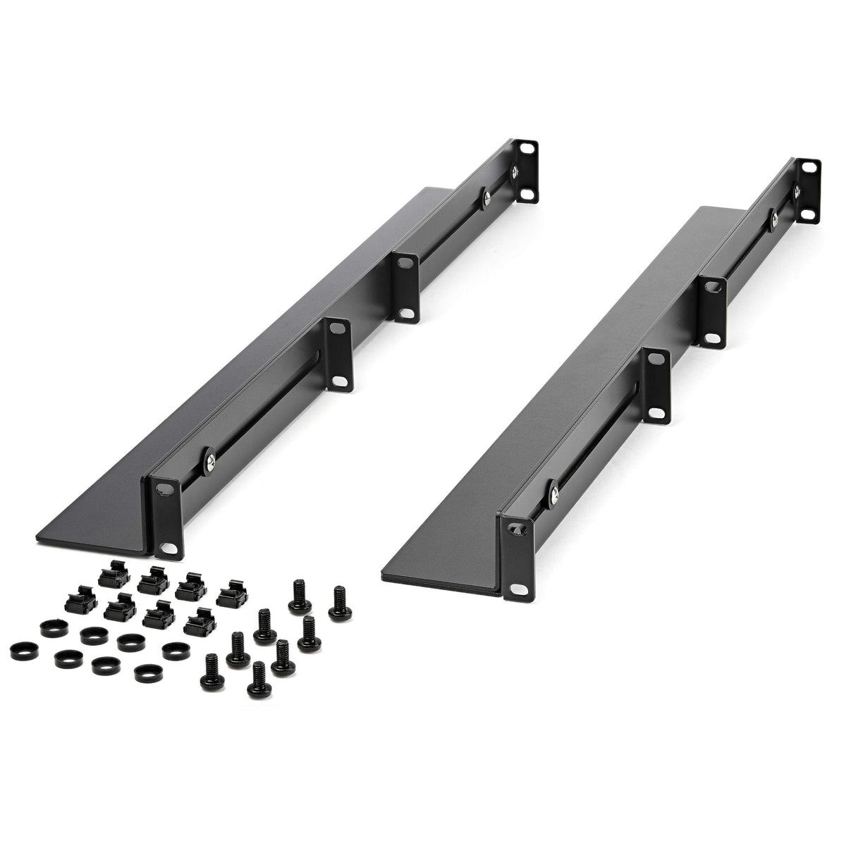 StarTech 1U 4-Post Rack Rails, 19in, 24-36in, 200lb/90kg, Cold-Rolled Steel, Black
