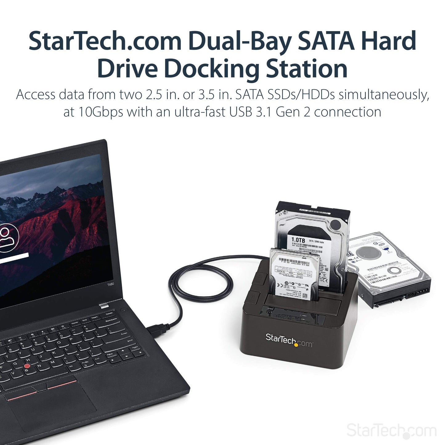 StarTech.com Dual-Bay USB 3.1 to SATA Hard Drive Docking Station, USB 3.1 (10 Gbps), External 2.5/3.5" SATA I/II/III, SSD/HDD Docking Station