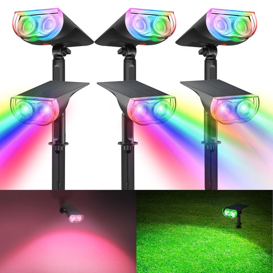 Consciot Solar Lights Outdoor Waterproof, Halloween Color Changing Spotlights with 7 Modes, IP67 Multicolor Decorations Landscape Lights for Pathway