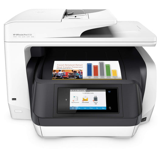 HP OfficeJet Pro 8720 All-in-One Wireless Printer, Instant Ink or Amazon Dash Replenishment Ready - White (M9L75A)