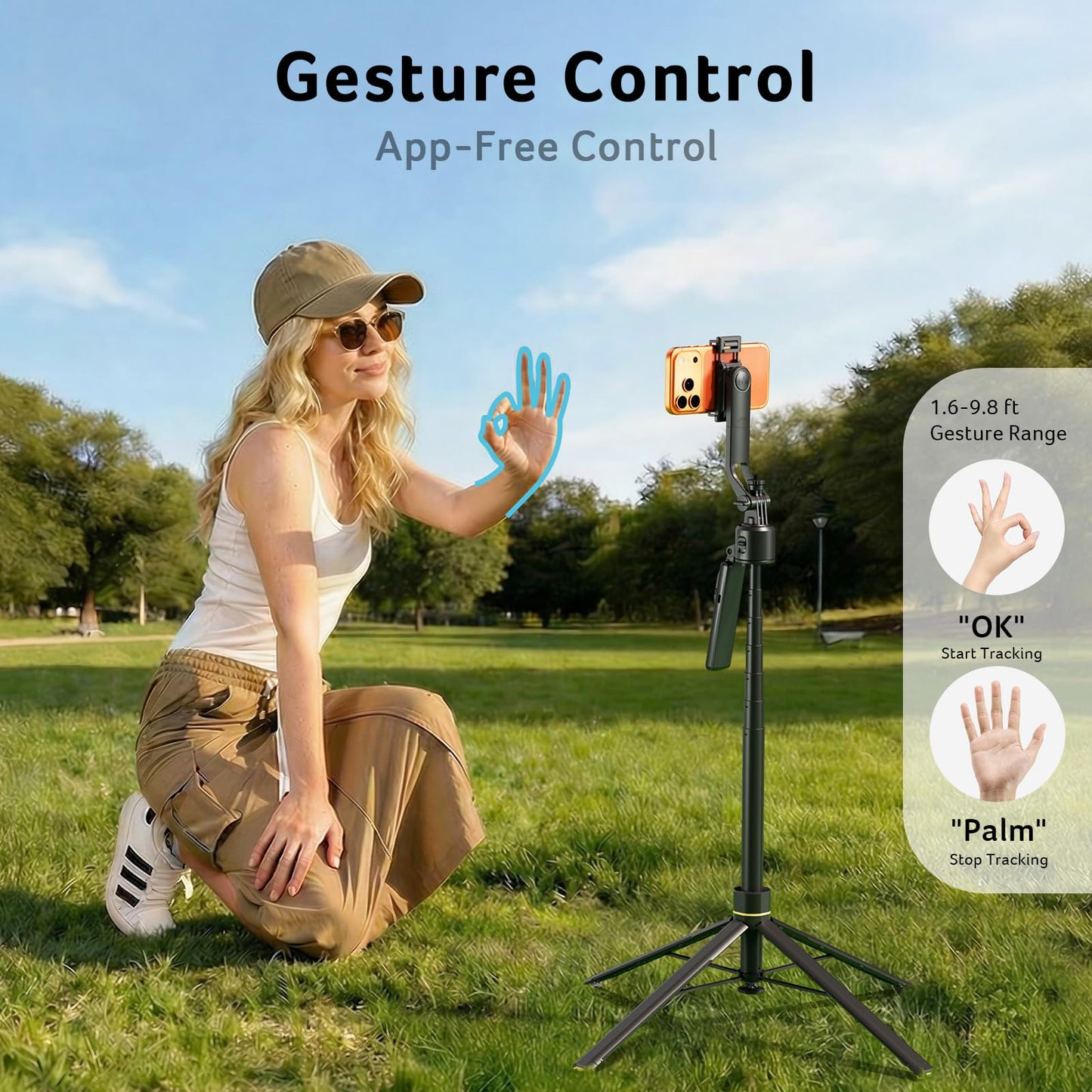 Acer Gadget Auto Face Tracking Tripod for iPhone - Gesture Control Detachable Mini Ring Light 64" 360 Degree AI Tracking Phone Tripod for Vlogging