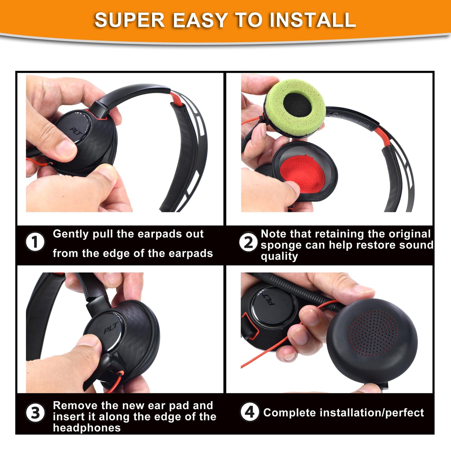 Voyager Focus UC Ear Pads - Replacement Ear Cushion Cover Compatible with Poly Voyager Focus UC, Plantronics Voyager Focus UC B825 Binaural, BLACKWIRE