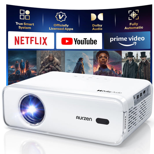 Aurzen EAZZE D1 Smart Projector with WiFi and Bluetooth, Officially-Licensed APP, Auto Focus/Keystone, DoIby Audio 16W Speakers, Native 1080P, HDR10