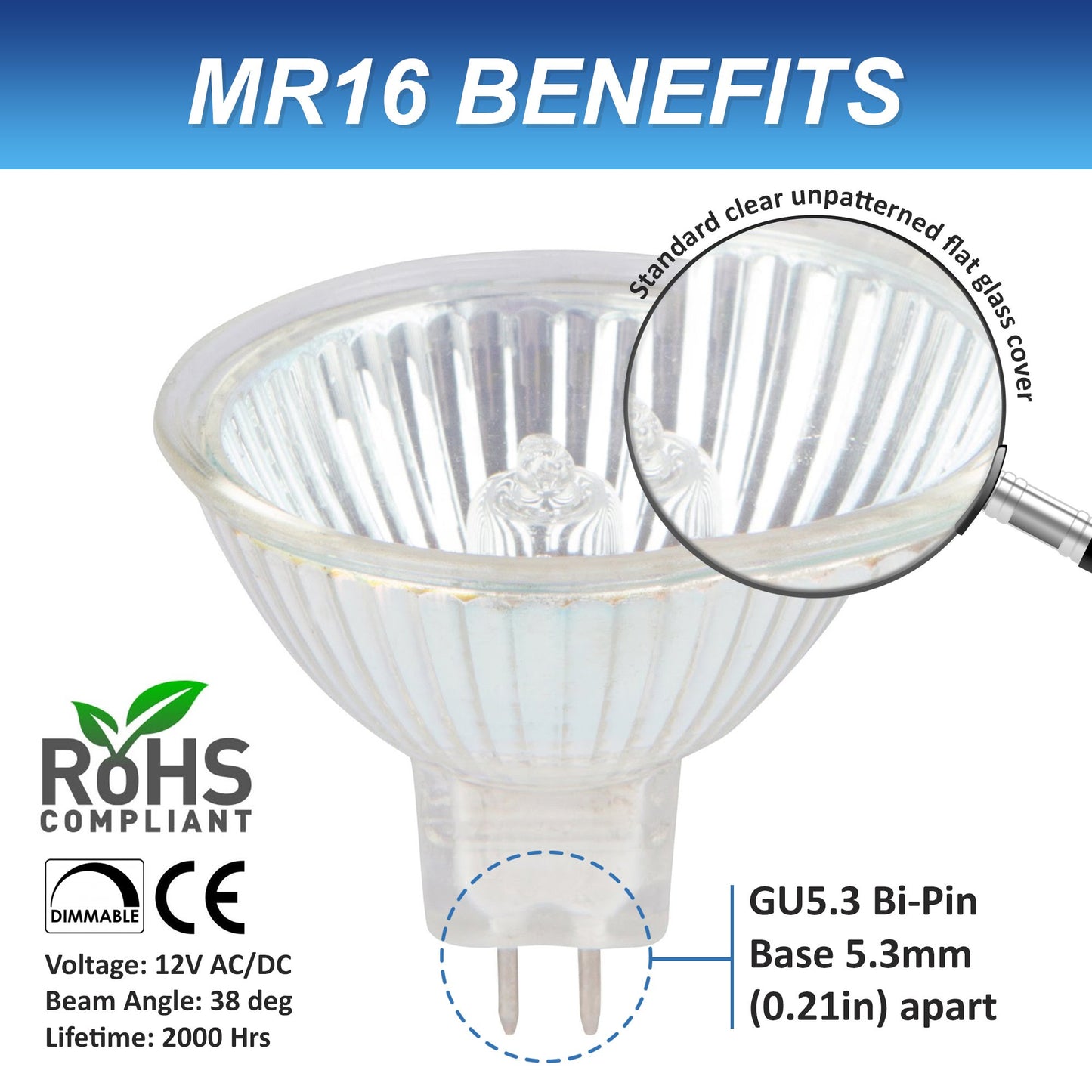 Simba Lighting Halogen MR16 20W 12V Light Bulbs, GU5.3 Base, 2700K, 6 Pack