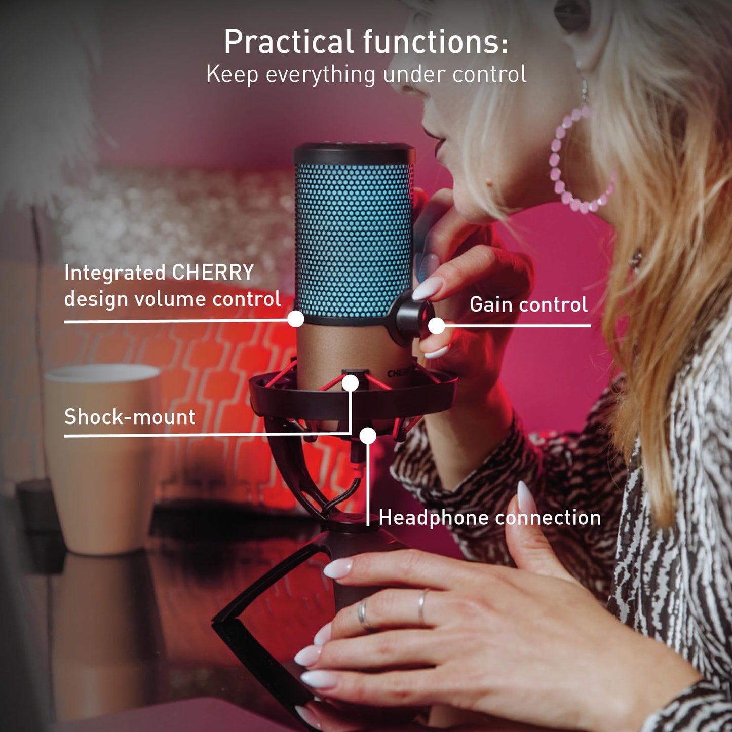 Cherry UM 9.0 PRO RGB, USB Microphone with RGB Lighting, for Gaming, Streaming, Podcast, ASMR, 4 Polar Patterns, Compatible with PC/Mac/PS4/PS5