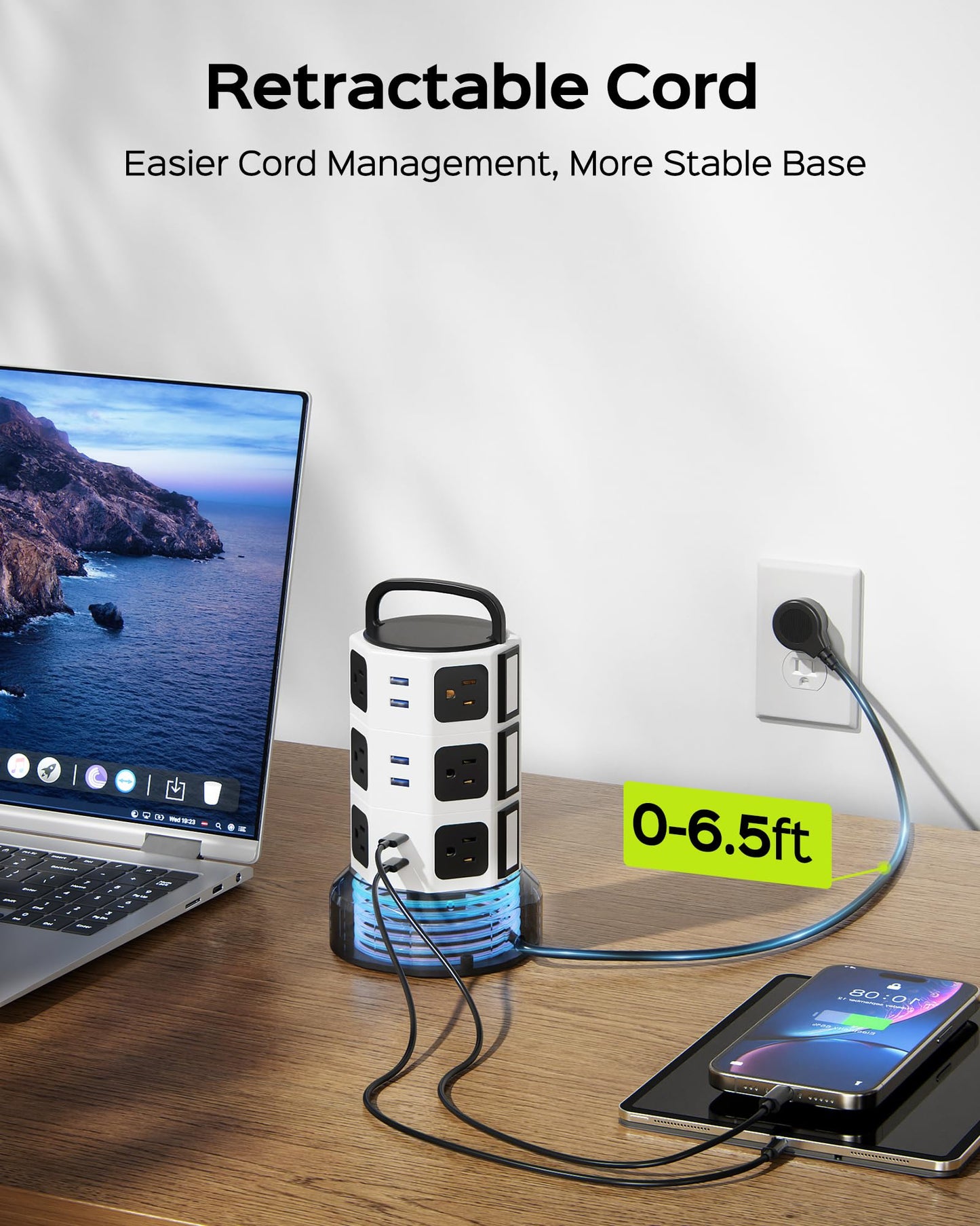 Power Strip Tower Surge Protector, JACKYLED 12 Outlets 6 USB (2 USB C) Charging Station, Extension Cord with Multiple Outlets, 1050J 1625W/13A Outlet