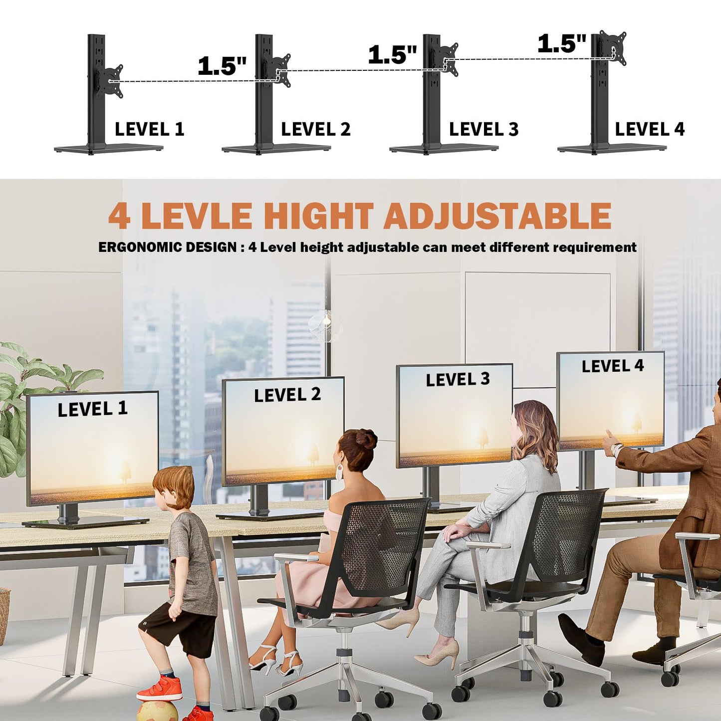 Hemudu 2 Pack Single LCD Computer Monitor Free-Standing Desk Stand Riser for 13 inch to 32 inch Screen with Swivel, Height Adjustable, Rotation, Holds