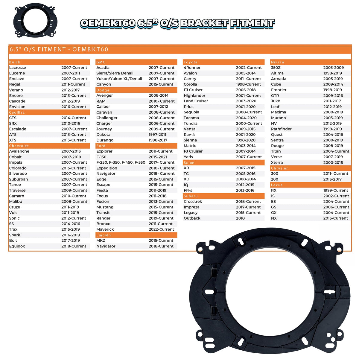 Memphis OEMBKT60 Vehicle Specific 6 1/2" Speaker Adaptors (Pair)