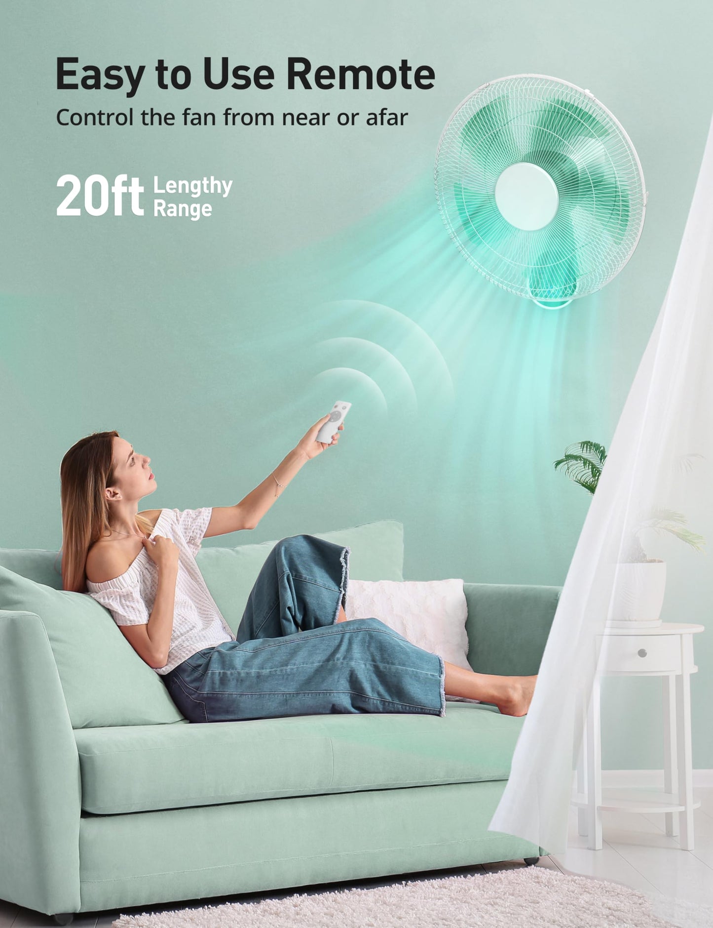Mirdred Wall Mount Fan, 16 Inch 5 Blades 5 Speeds Wall Fan with Remote Control, 90 Degree 8 Hour Timer Oscillating Fan for Bedroom Home Kitchen