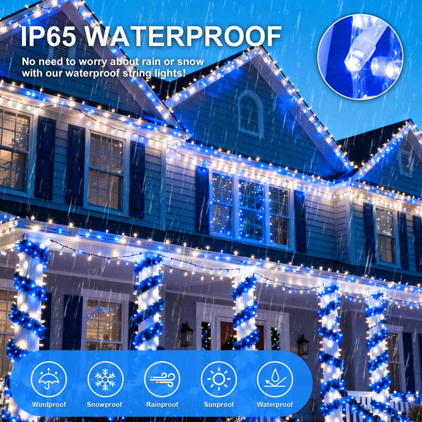 MYGOTO Led String Lights 500LED 165 ft Indoor/Outdoor Fairy String Lights 30V 8 Modes Christmas Lights for Home, Christmas Tree, Wedding Party