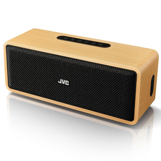 JVC Portable Wireless Bluetooth Stereo Speaker - Genuine Wood, Retro Style, Rich Sound, 12 Hr Battery, Palm-Sized, for Home, Office, or Outdoors