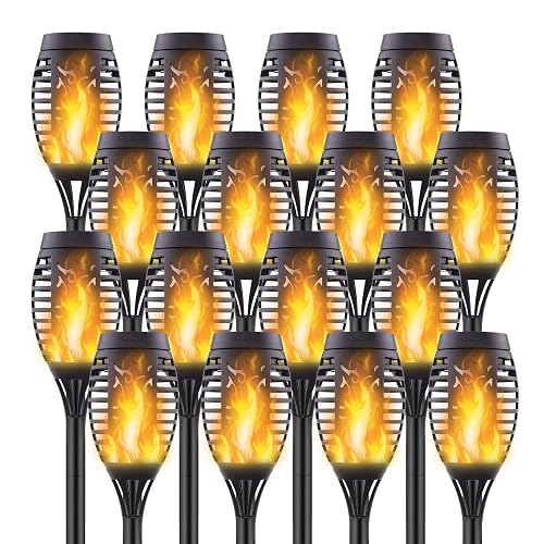 Permande 16 Pack Upgraded Solar Lights Outdoor, Mini Solar Torch Lights with Flickering Flames, Waterproof Landscape Decoration Dancing Flame Lights