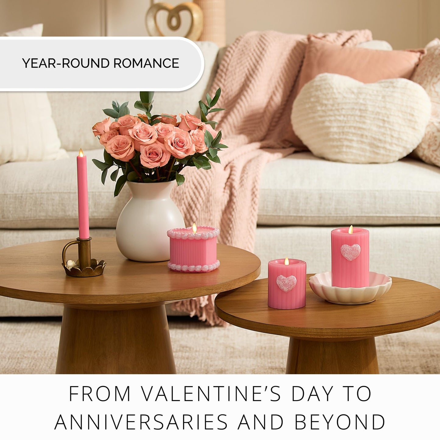 Luminara Flickering Flameless 3.7" x 4.5" Pillar Candle, Battery Operated Remote Ready (Sold Separately) & Timer Function, LED Light, Ribbed Real Pink