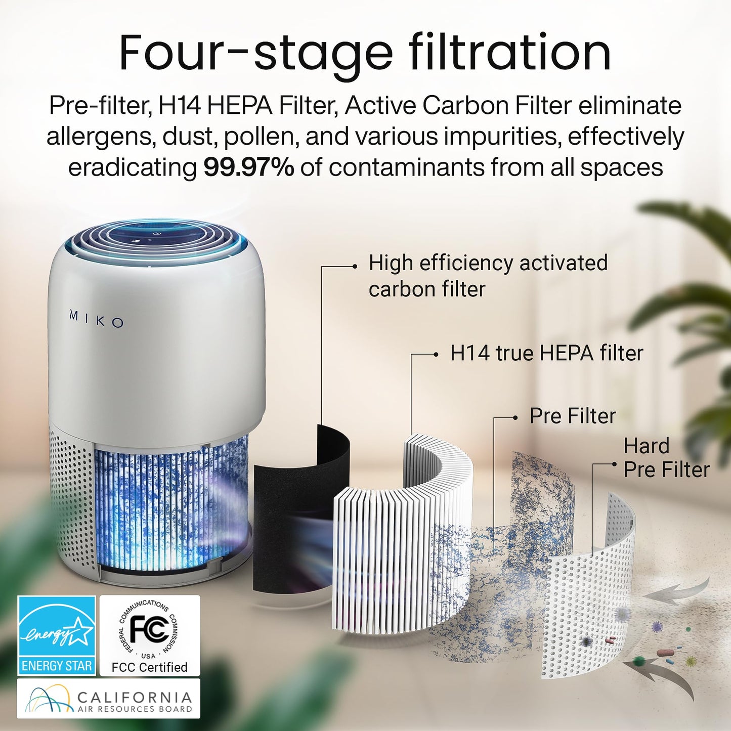 MIKO Smart H13 HEPA Air Purifier for Bedroom and Home