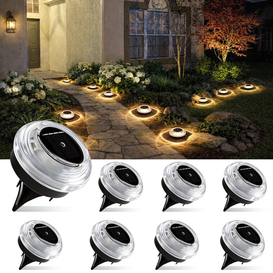 Solar Ground Lights 8 Pack Landscape Lighting 3000K Solar Lights Outdoor IP67 Waterproof Solar Garden Lights for House Patio Pathway Lawn Yard Deck