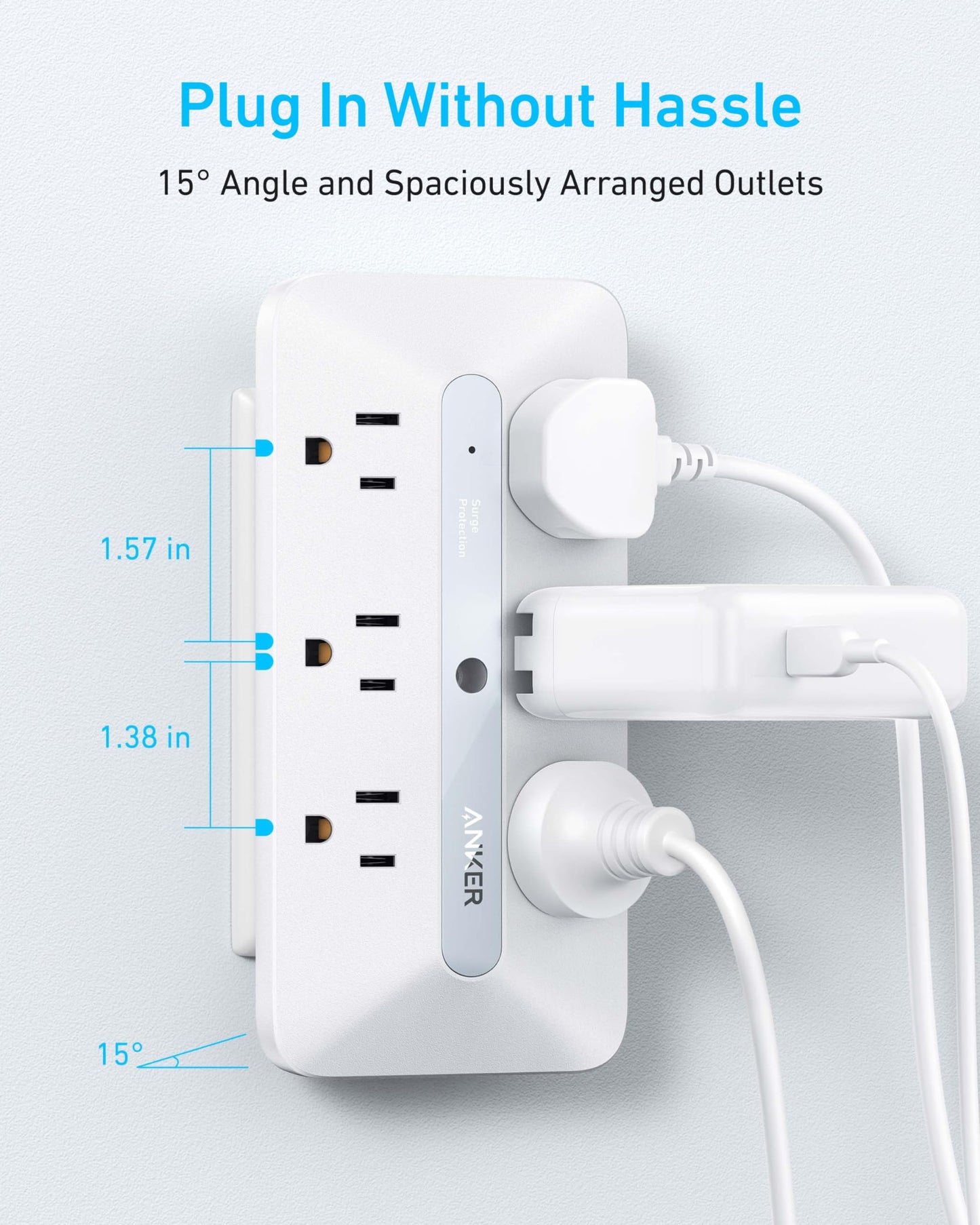 Anker Outlet Extender, Power Strip with 300J Surge Protector, 10-in-1 with 6 AC, 2 USB A, 2 USB C Ports, Wide-Spaces Outlets and 20W Fast Charging