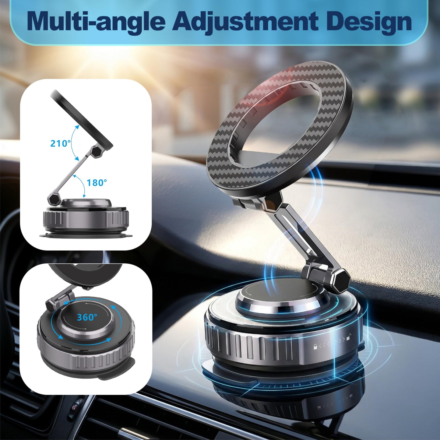 JOUJBAIL 2026 Upgraded Car Phone Holder for Magsafe [108LBS Ultra Suction] 360° Adjustable Vacuum Magnetic Phone Holder, Foldable Cell Phone Mount