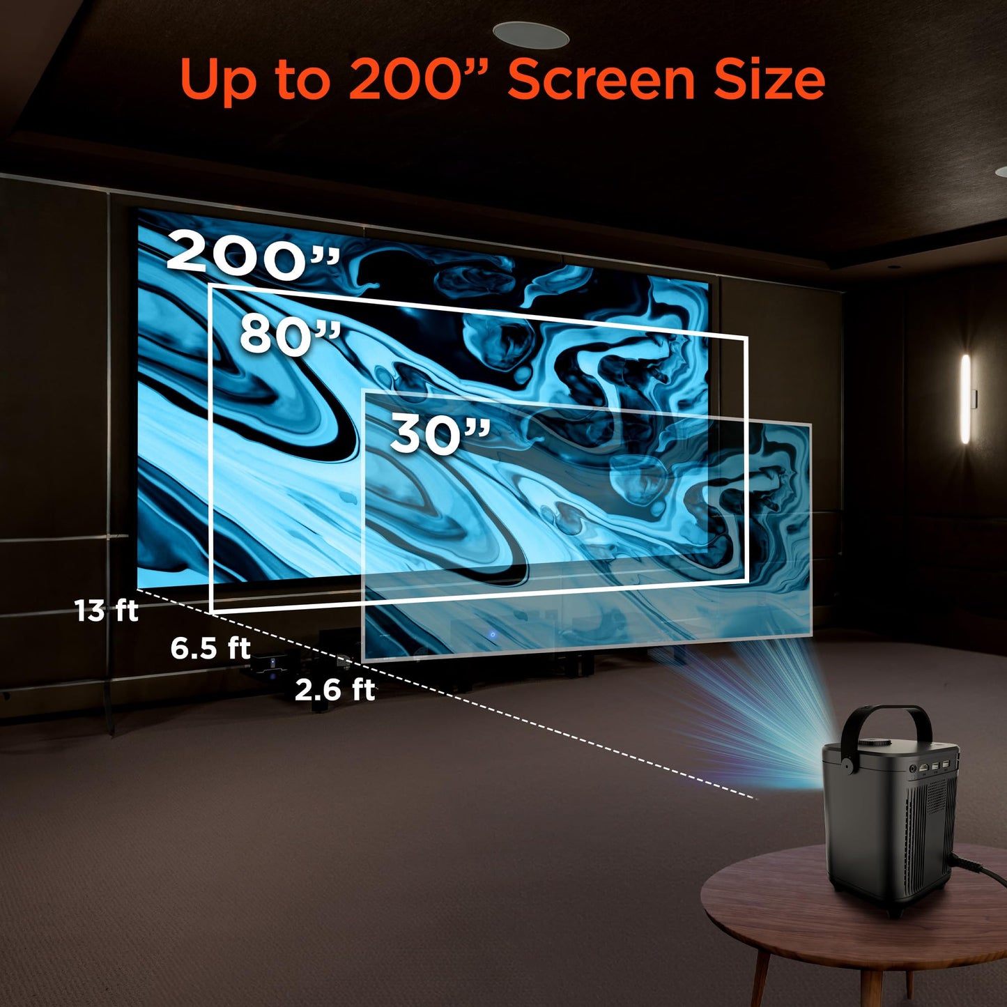 HyperGear Mini Portable Projector with Wifi & Bluetooth, 5W Speaker, 30-200 Inch Picture, Movies, Games & Streaming, 1280 x 720p HD Resolution