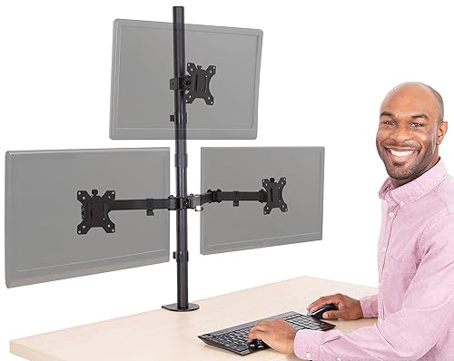 Stand Steady Triple Monitor Desk Stand with Clamp-On Base, for Home or Office Use, Height Adjustable Computer Monitor Stand with Full Articulation