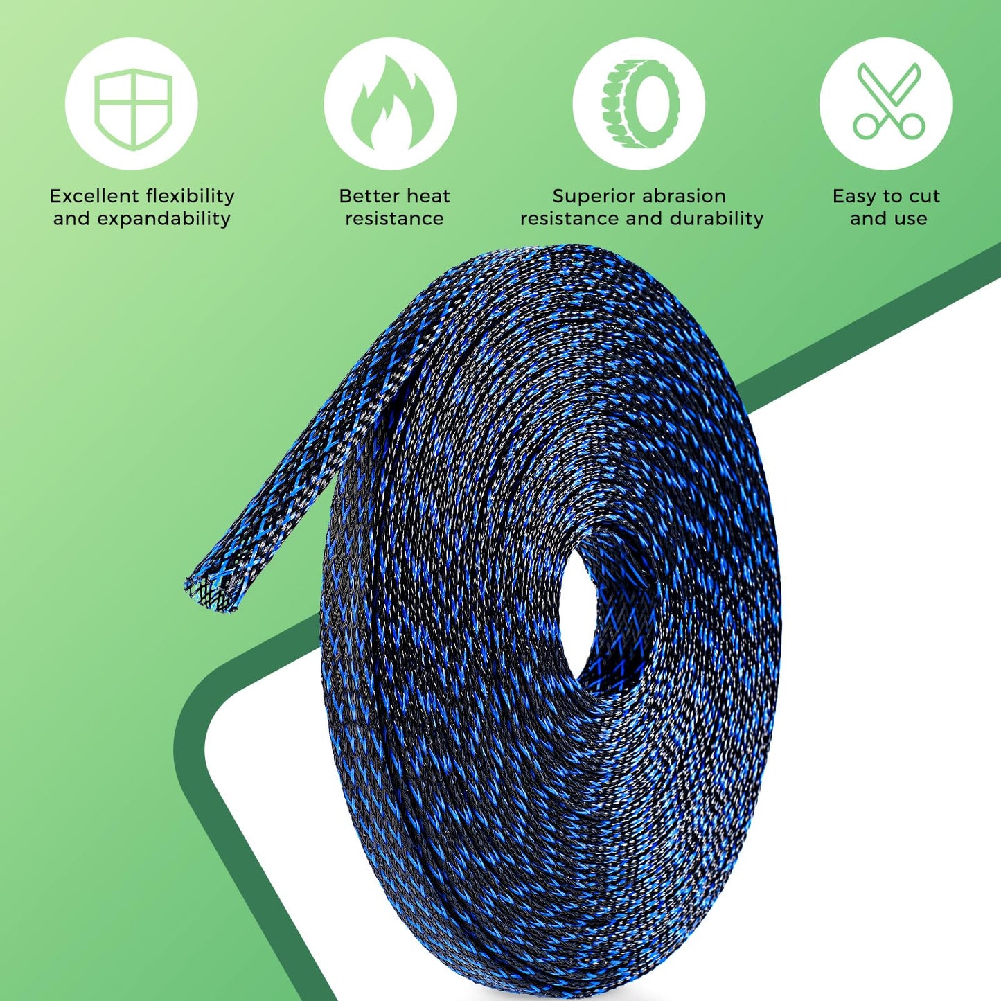 132 ft Expandable Braided Cable Sleeve Wire Loom PET Wire Sleeving?Wrap Management Mesh for Audio Video and Other Home Device Cable Automotive Wire