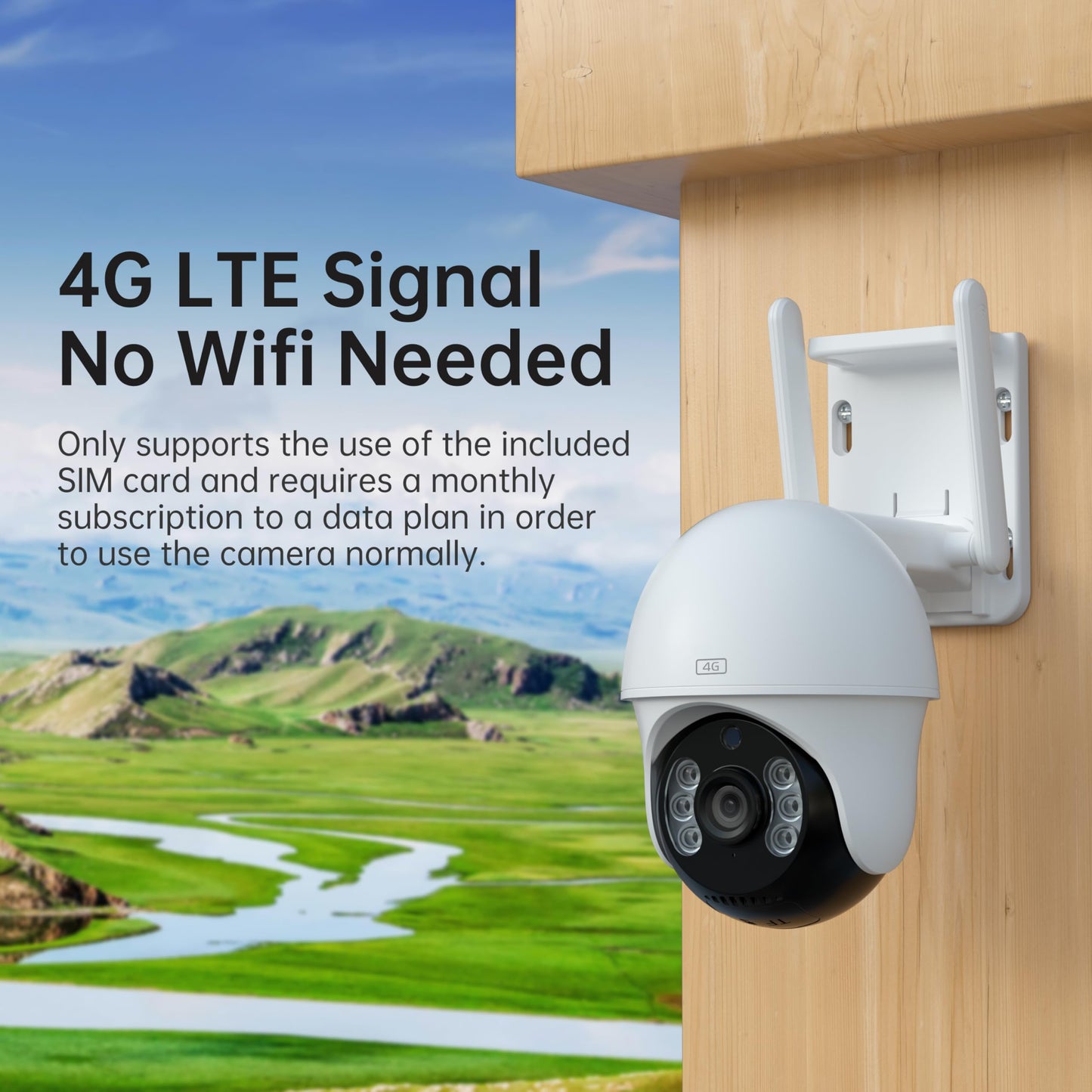 bizv 4G LTE Outdoor Cellular Security Camera Wireless,Pan Tilt 360°View Spotlight,2K Night Vision,2 Way Talk,PIR Motion Sensor,No WiFi,Clear Starlight