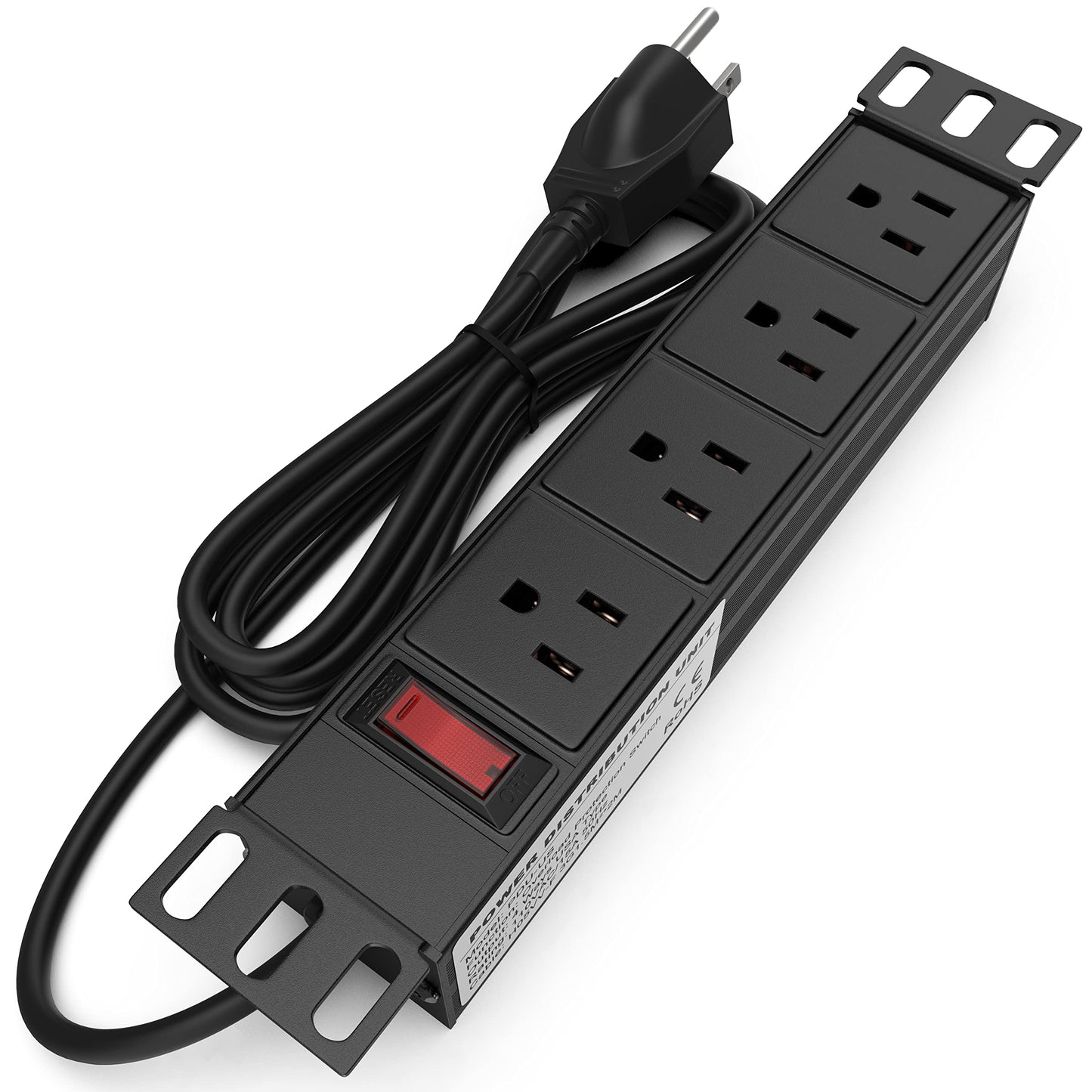 10" Rack PDU - 1U (4 Outlet) Power Distribution Unit 10 inch for Mini Racks w/Protection (110V/15A 6ft Cable) Network Cabinet Rackmount Power Strip