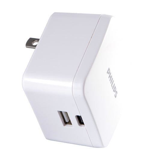 Philips iPhone USB Wall Charger Block, 22.5W Charging Block with USB C and USB A for iPhone 16, 15, 14 Series, iPad, Power Adapter Cube, Foldable Plug
