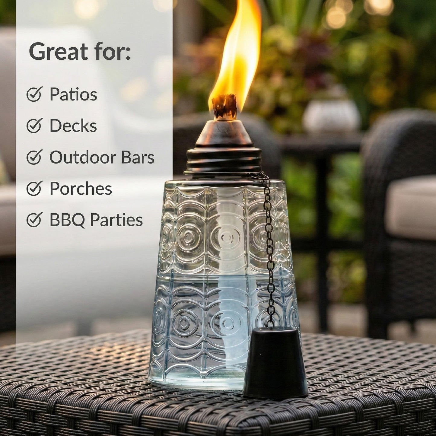 Seraphic Citronella Torches for Outside Patio Table Top Decor, Clear
