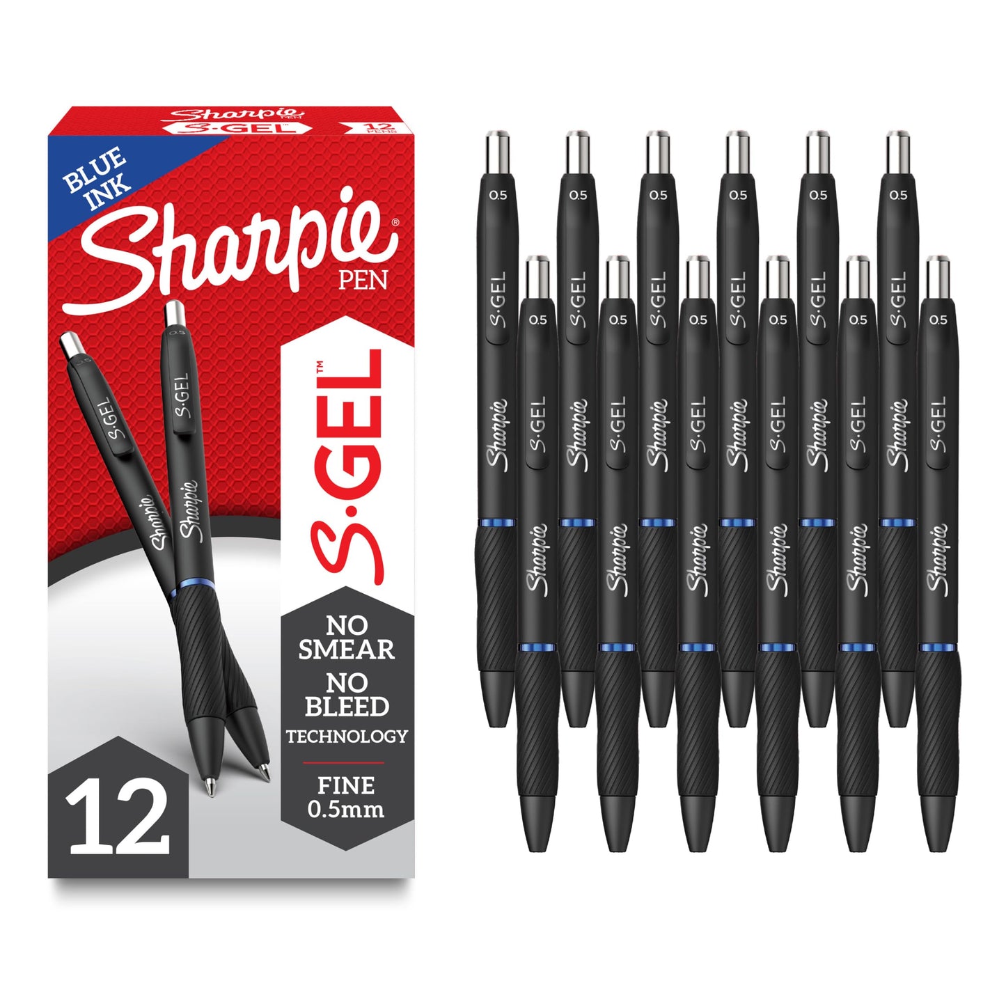 Sharpie S-Gel Pens, Fine Point (0.5mm), Blue Gel Ink, 12 Count - For Home, Office, School
