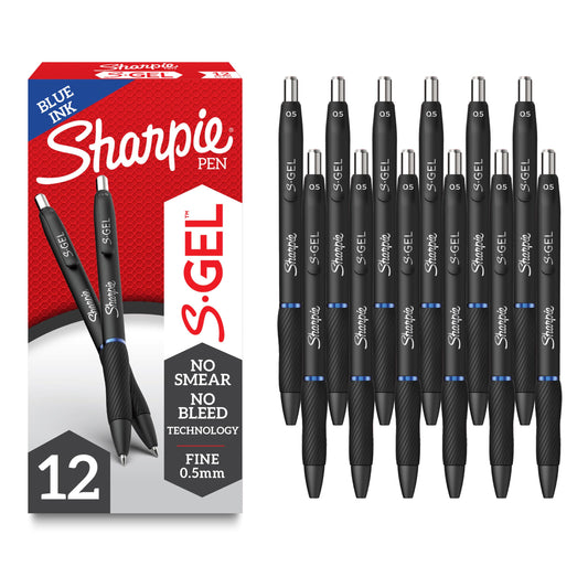 Sharpie S-Gel Pens, Fine Point (0.5mm), Blue Gel Ink, 12 Count - For Home, Office, School