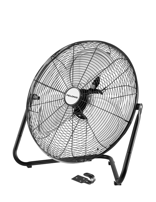 Pelonis Fan 20 Inch Floor Fan | Heavy Duty All Metal High Velocity Floor Fan with 3-Speeds| Adjustable Tilting Head | Quickmount Bracket for Home