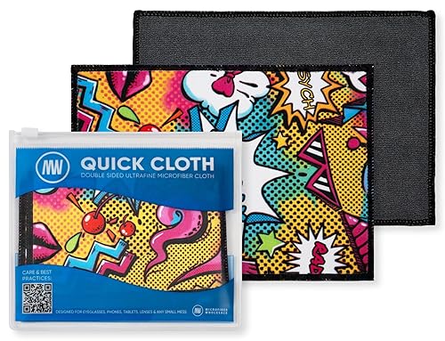 Quick Cloth Microfiber Glasses Cleaning Cloths - 5x7, Popart, 2 Pack with Case | Double-Sided Lens Cleaner for Eyeglasses, Camera, Screens & Glass |