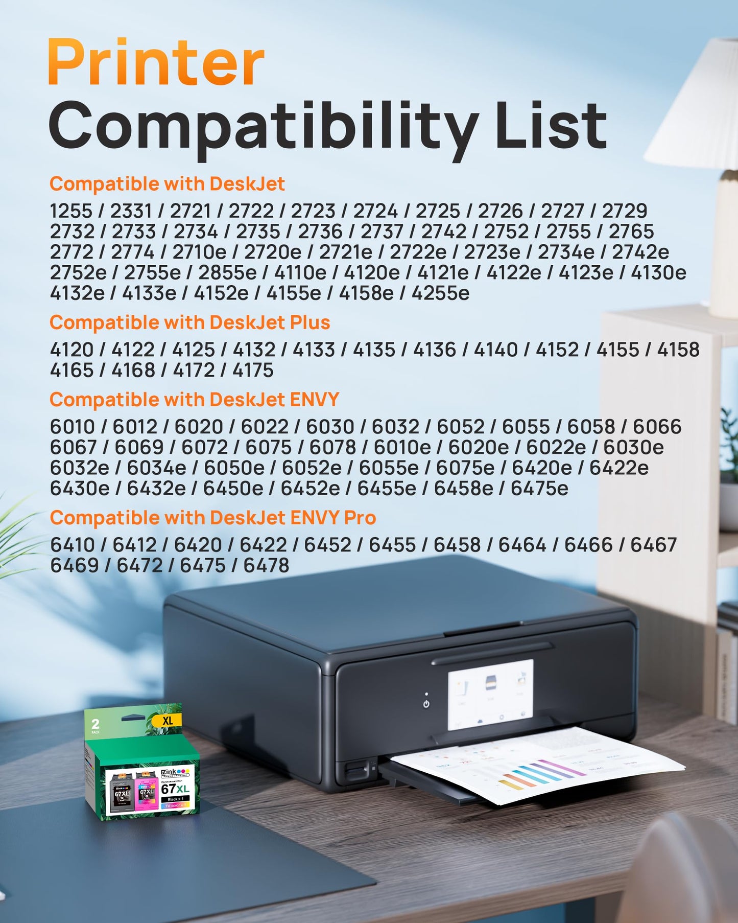 E-Z Ink 67XL Printer Ink Remanufactured for Ink 67 67XL Ink Cartridges Black Color Combo Pack for DeskJet 2700 2755e Printer