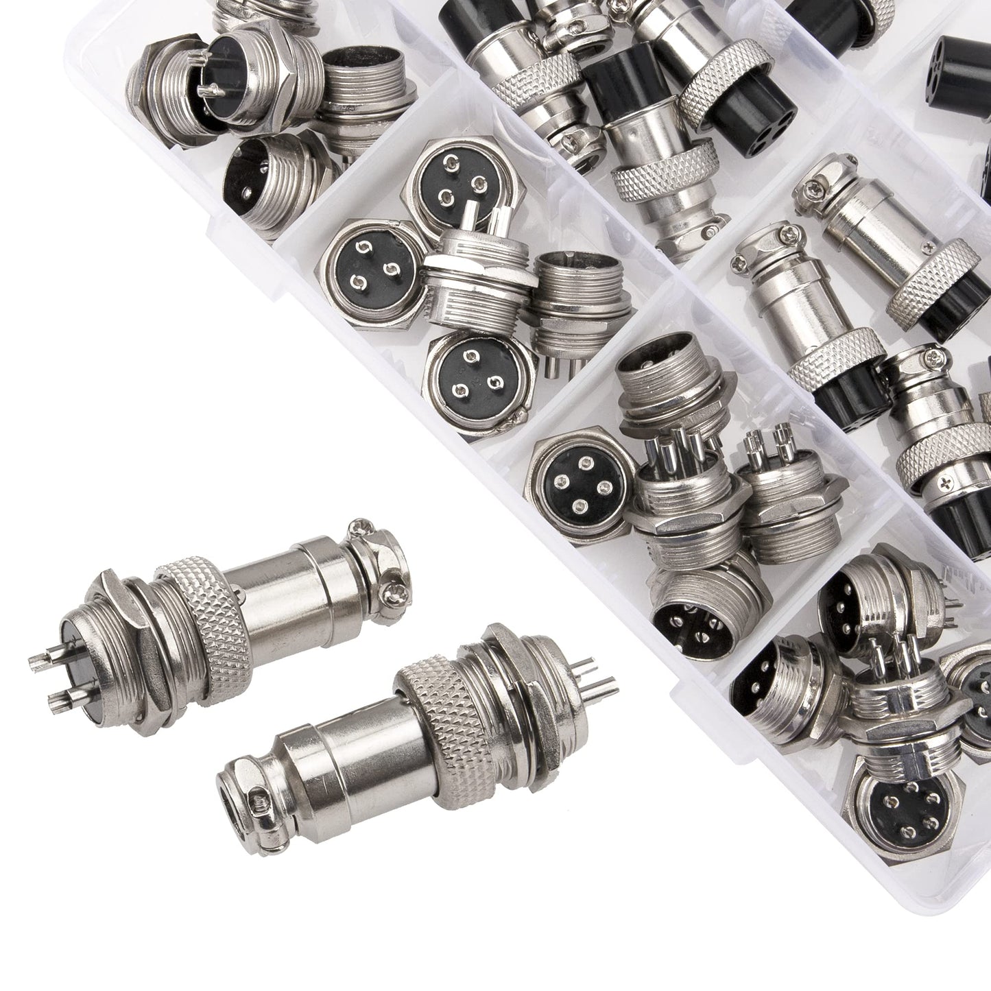 Rrina 40Pcs Thread Male Female Panel Metal Aviation Wire Connector Plug Assortment Kit, 2/3/4/5 Pin GX16