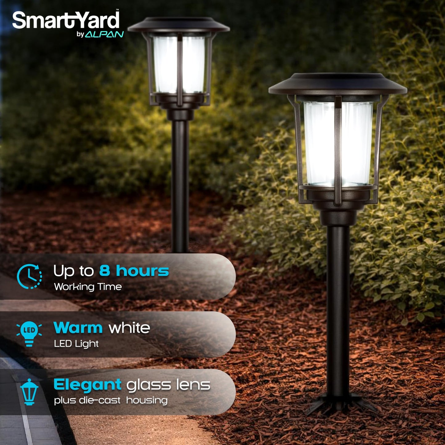 Solar Pathway Lights Outdoor - Pack of 6, 6 Lumens Warm White LED, Bronze Aluminum & Stainless Steel Weather-Resistant Outdoor Solar Lights for Yard